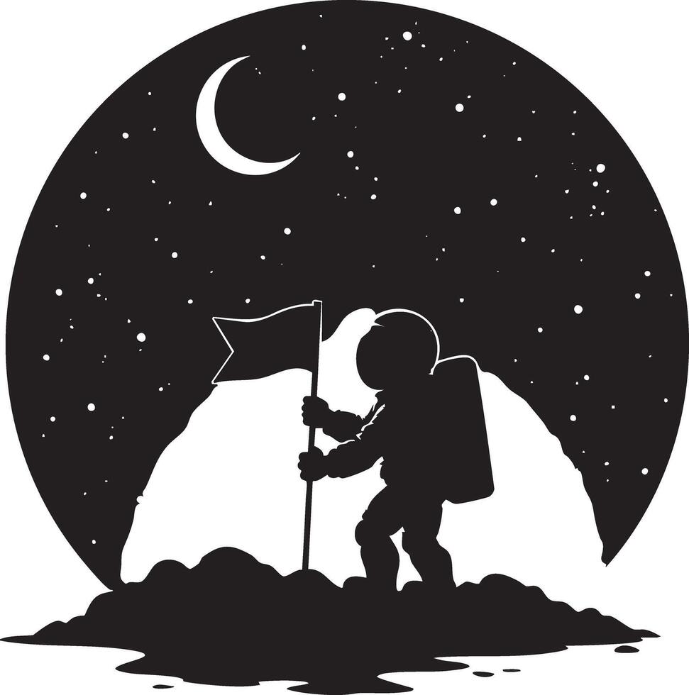 Astronaut on the moon with flag illustration vector