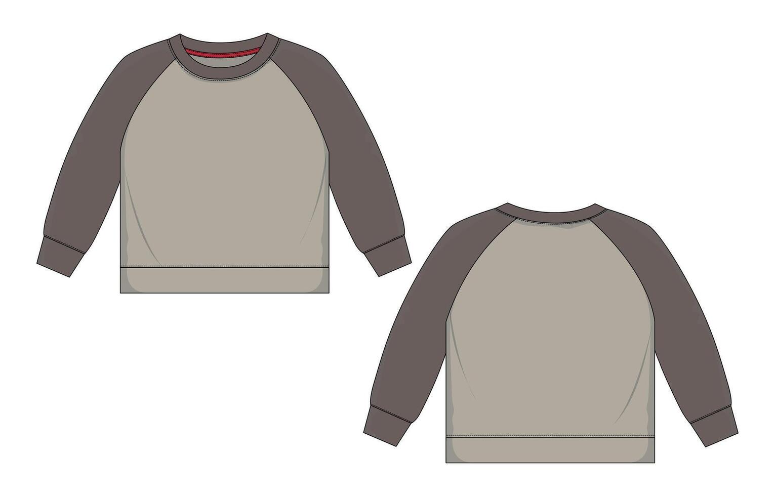 Two tone color long sleeve raglan sweatshirt template front and back isolated on white background vector