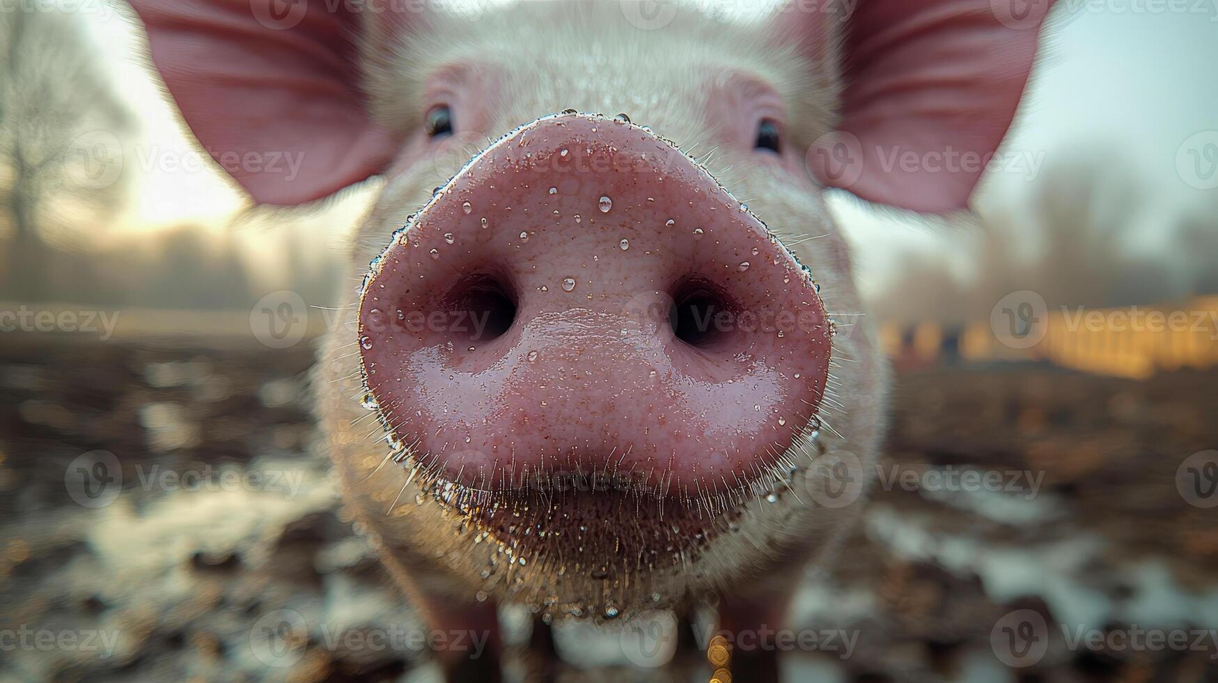 Close-up of a pig's nickel with wet drops photo
