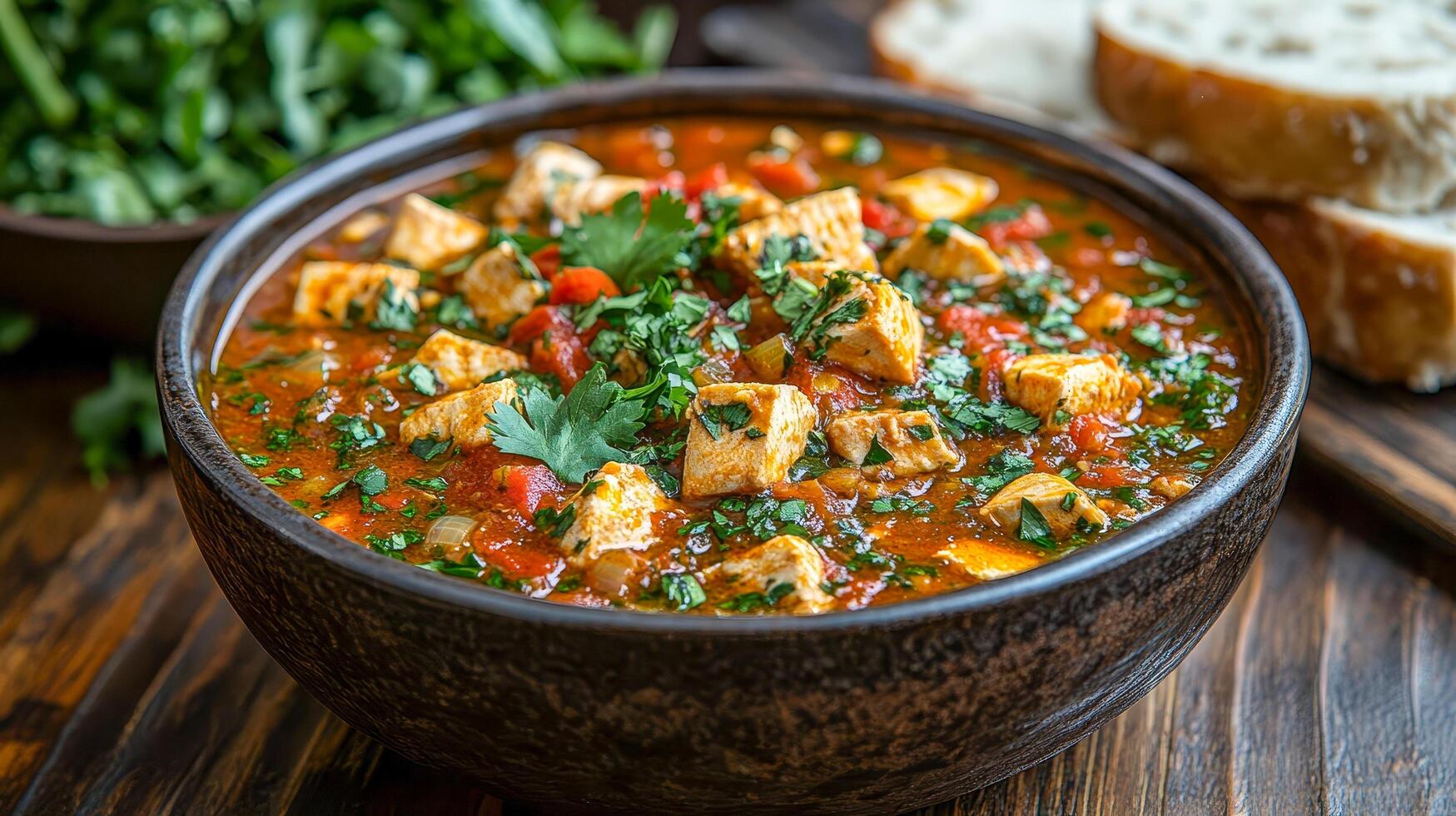 A bowl of hearty Georgian chakhokhbili, a slow-cooked chicken stew photo