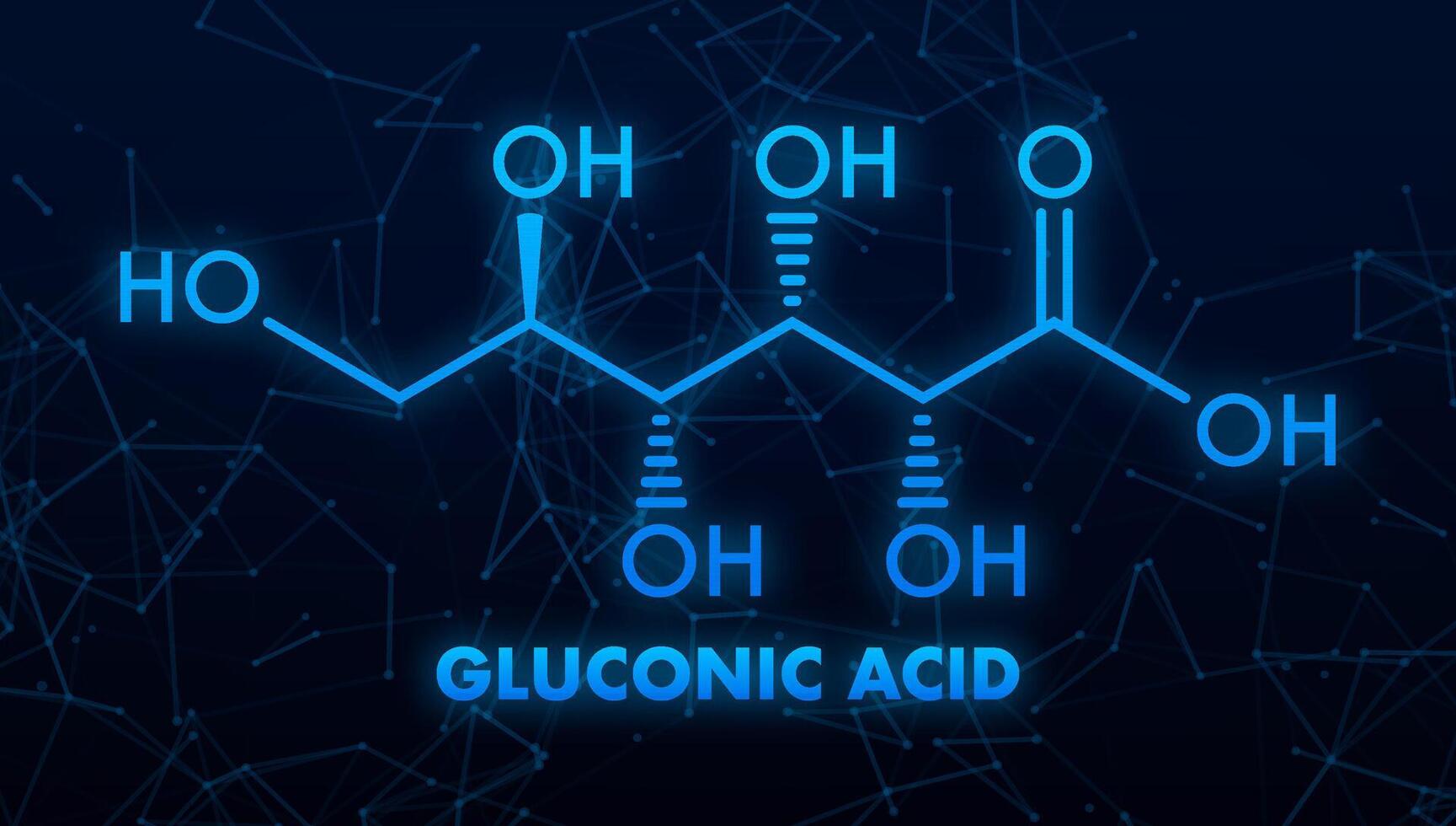 Gluconic acid chemical formula with abstract background vector