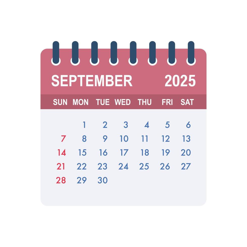 September 2025 calendar page showing days and weeks vector