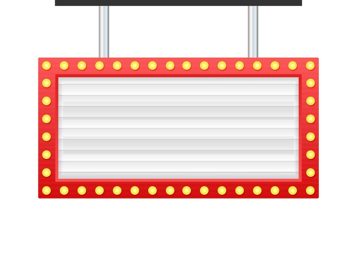 Hanging Blank White Billboard with Red Frame and Light Bulbs is Showing an Advertisement vector