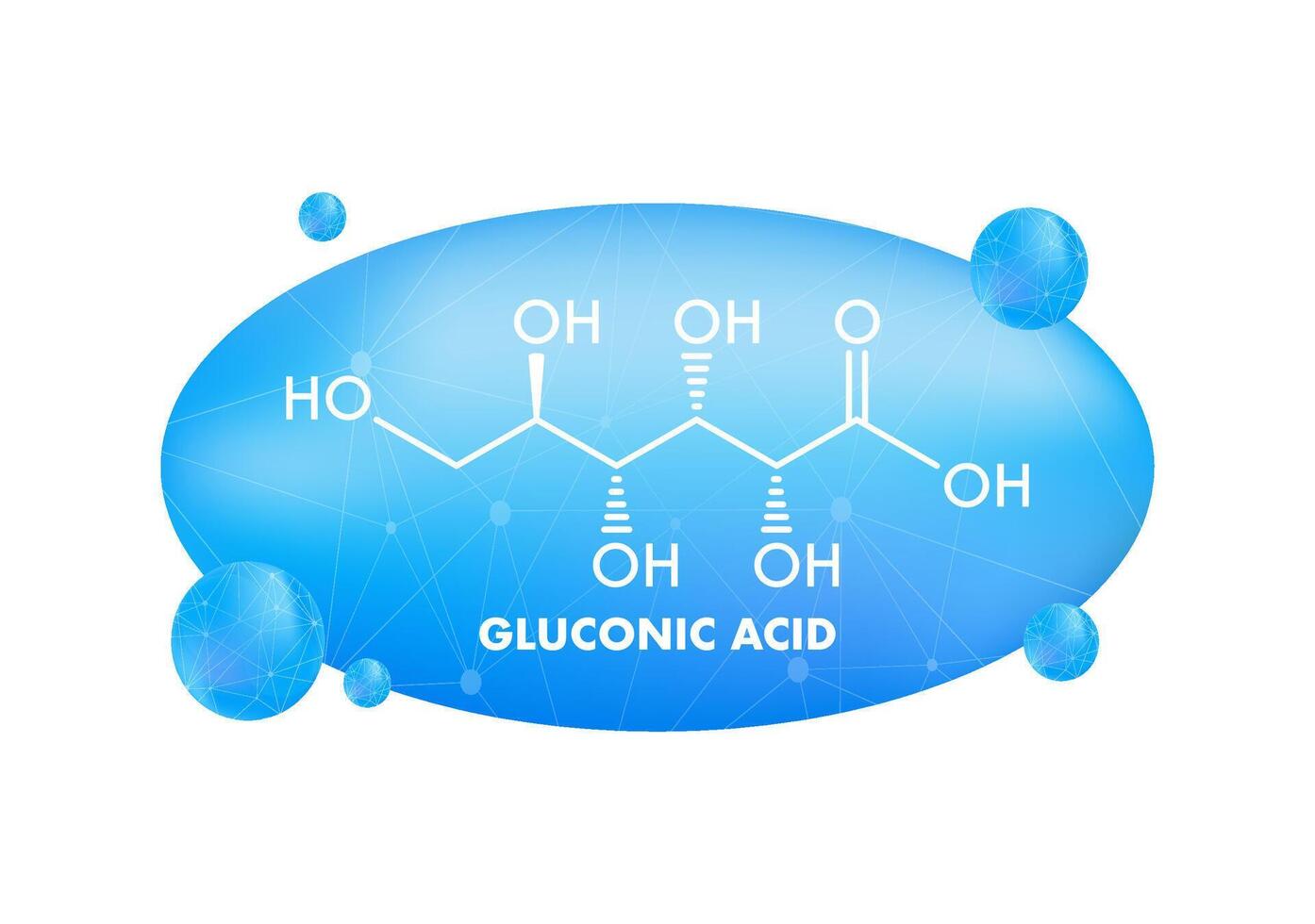Gluconic acid chemical formula with blue abstract background vector