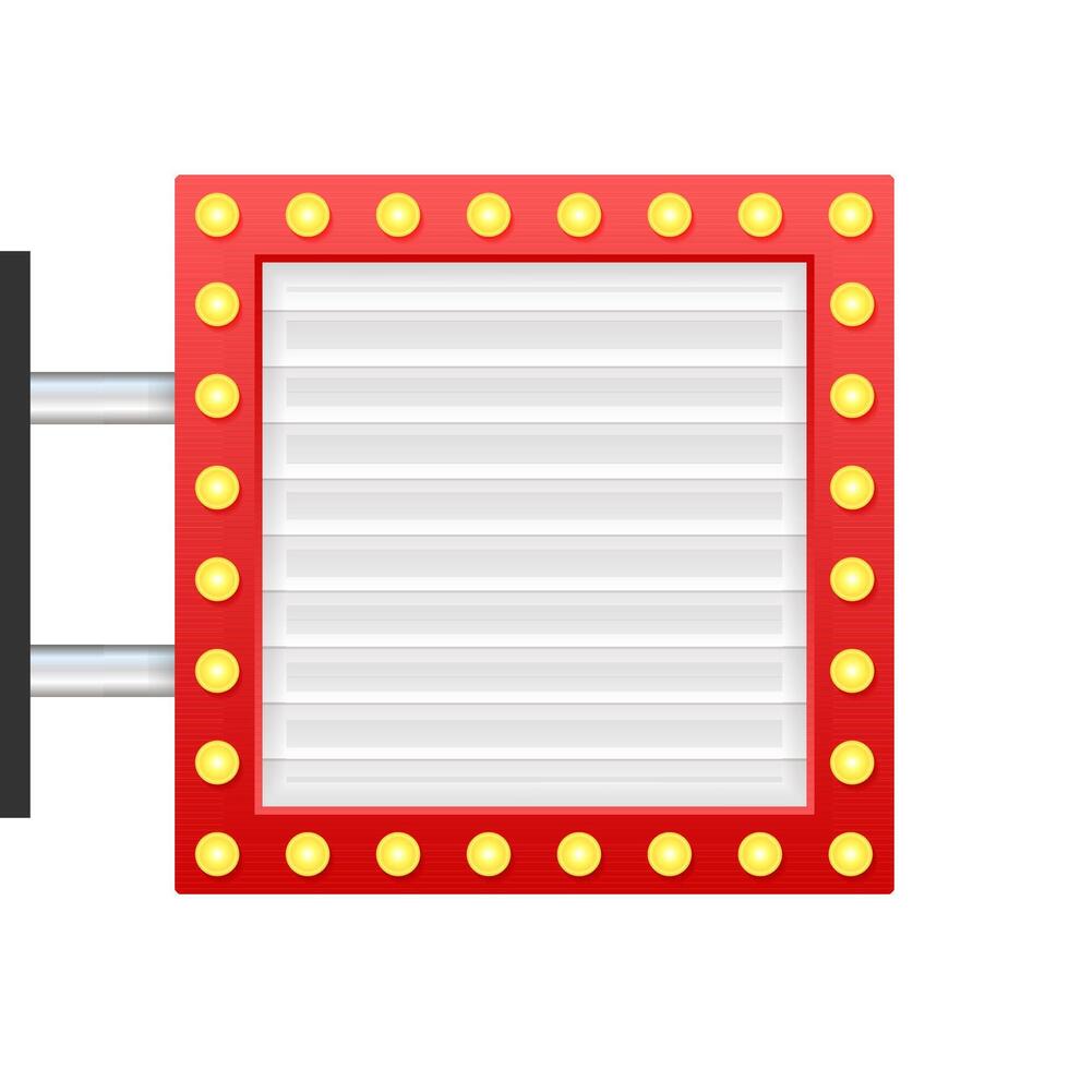 Red frame cinema billboard with light bulbs is showing a white screen vector