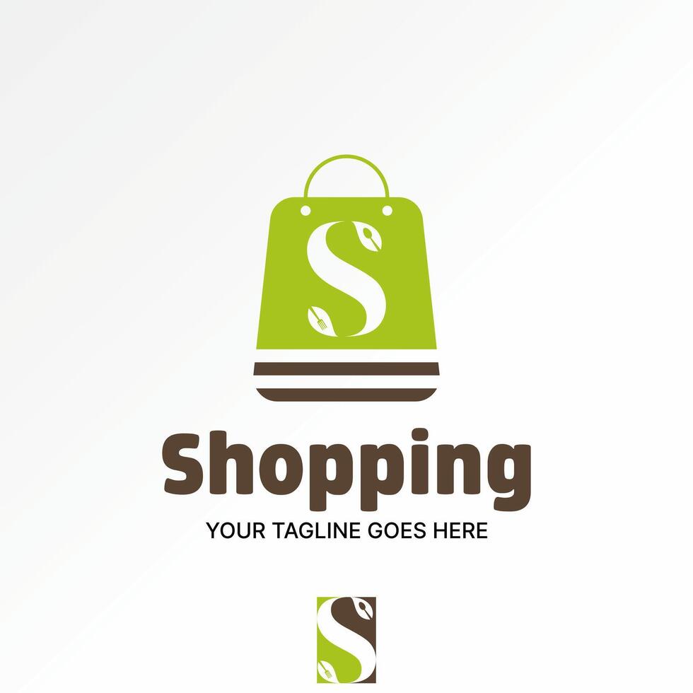 Logo design graphic concept creative premium stock image graphic letter S font shopping bag leaf spoon and fork food meat nature package eating vector
