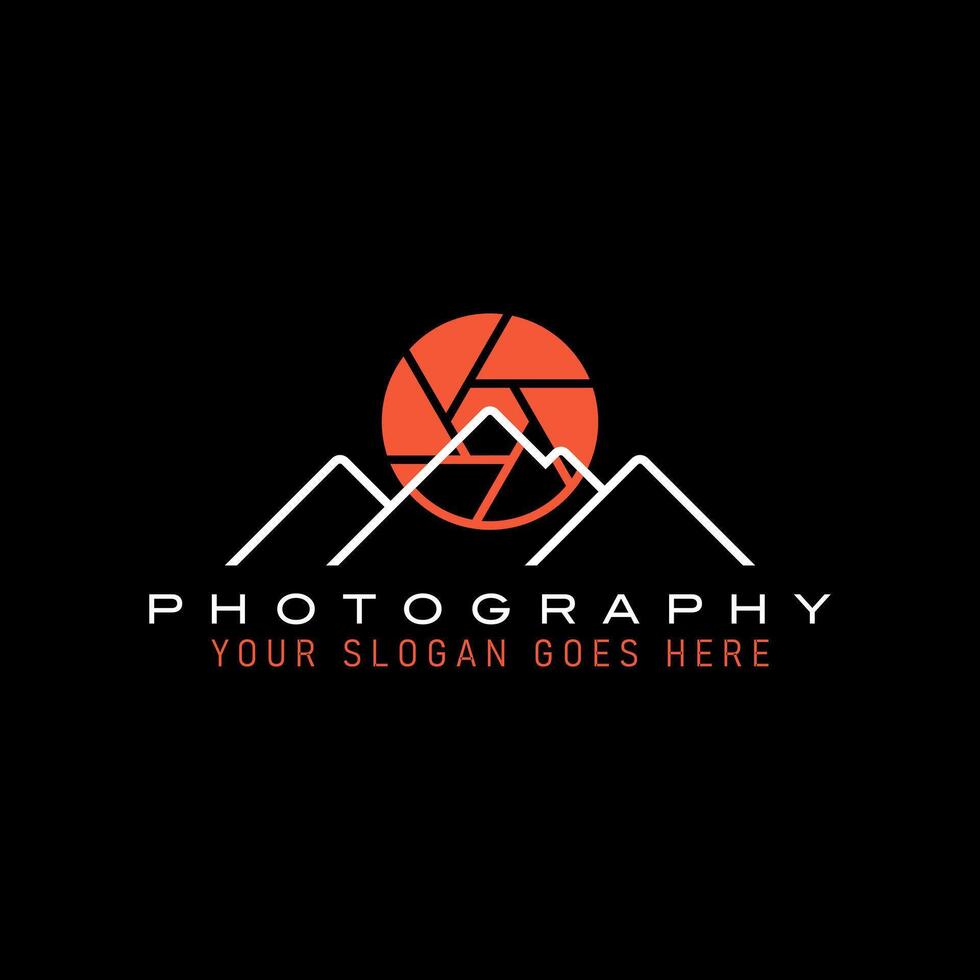 Logo design graphic concept creative premium stock image graphic simple peak mountain line capture camera photography adventure vacation forest vector