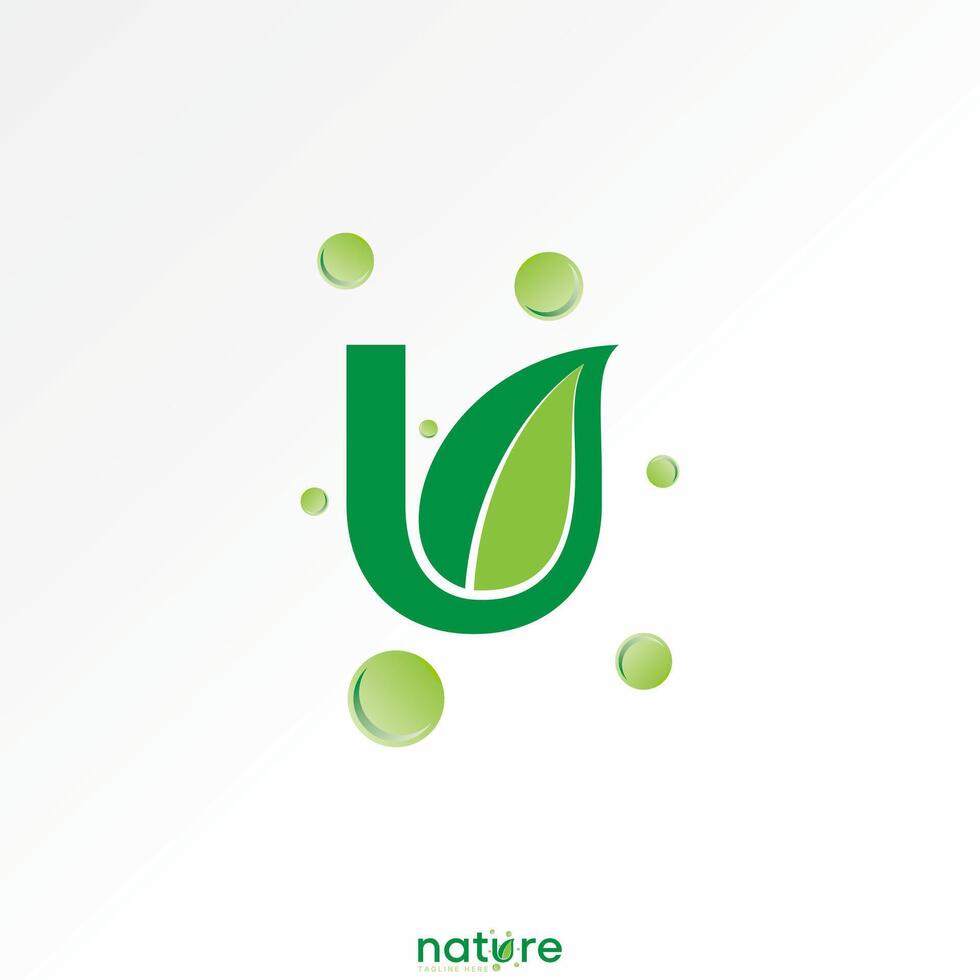 Logo design graphic concept creative premium stock image graphic initial U font green leaf dot water nature fresh monogram typography branding vector