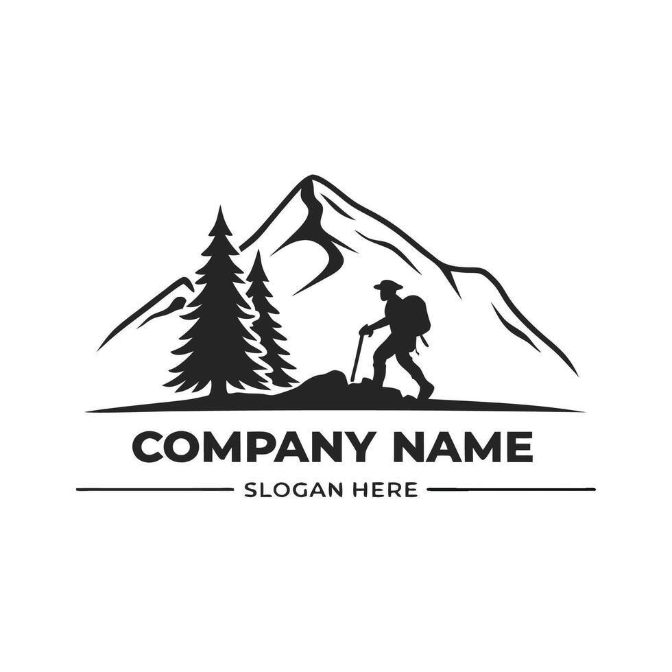 hiker hiking in the mountains logo design on a white background vector