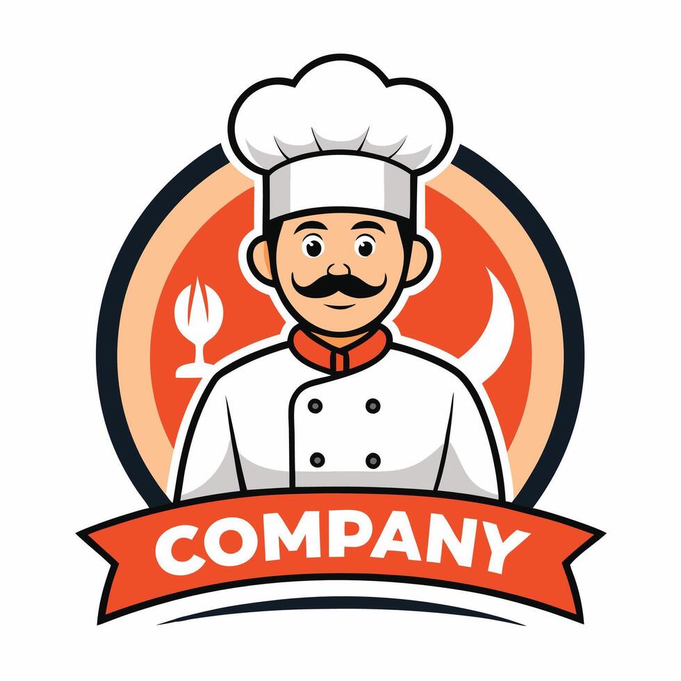 chef logo design with mustache and hat on a white background vector