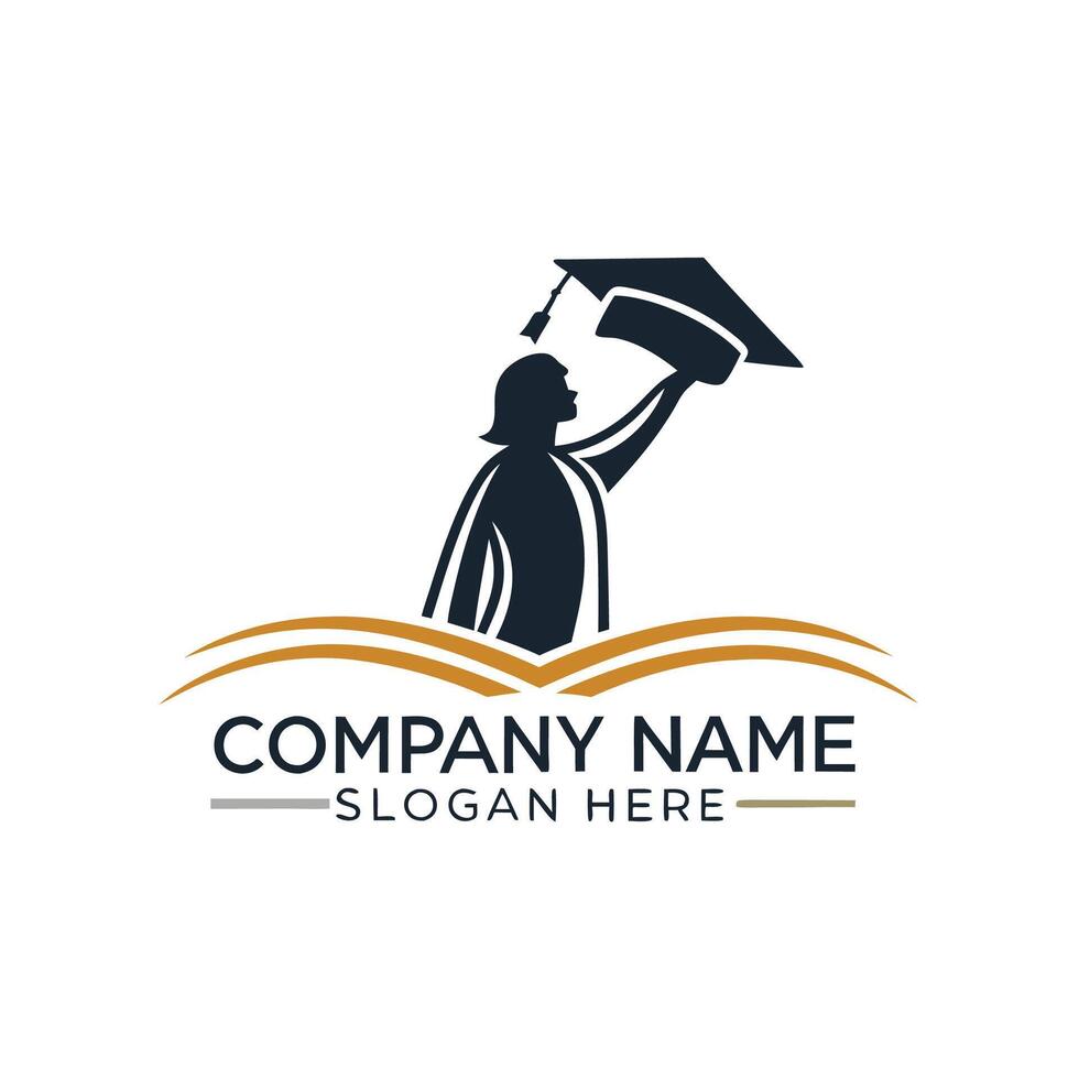a graduate logo design with a woman holding a diploma on a white background vector