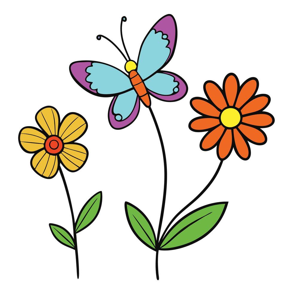 a cartoon flower and butterfly are shown in the illustration on a white background vector
