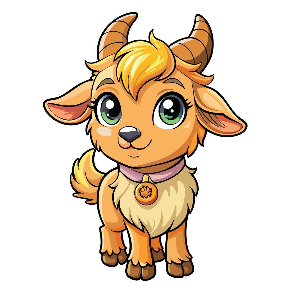 cartoon goat with horns and a collar on a white background vector