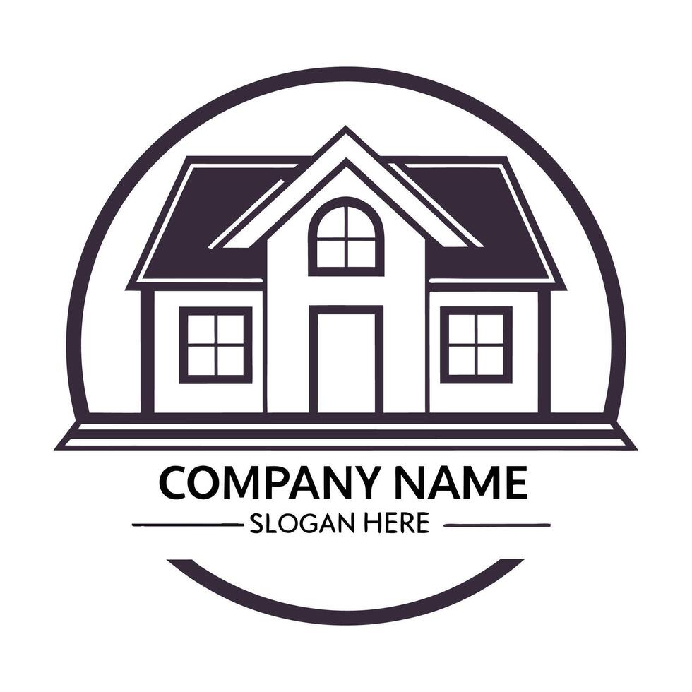a house logo with black and white outline on a white background vector