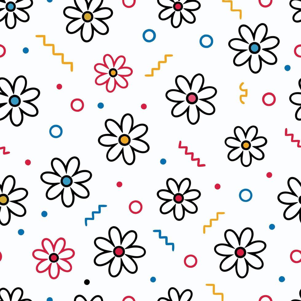 a pattern with flowers and geometric shapes on a white background vector