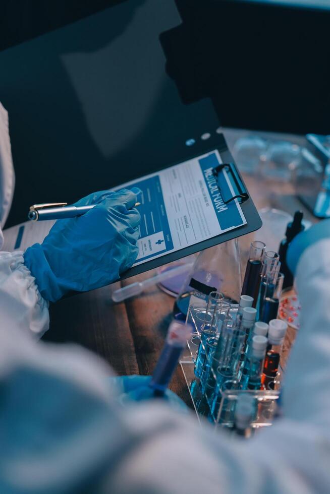 A person in a lab coat is working on a clipboard photo
