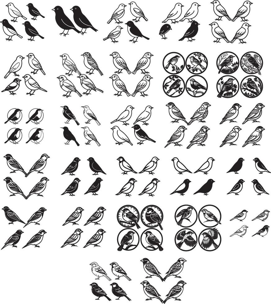 rhinoceros bird line art set vector