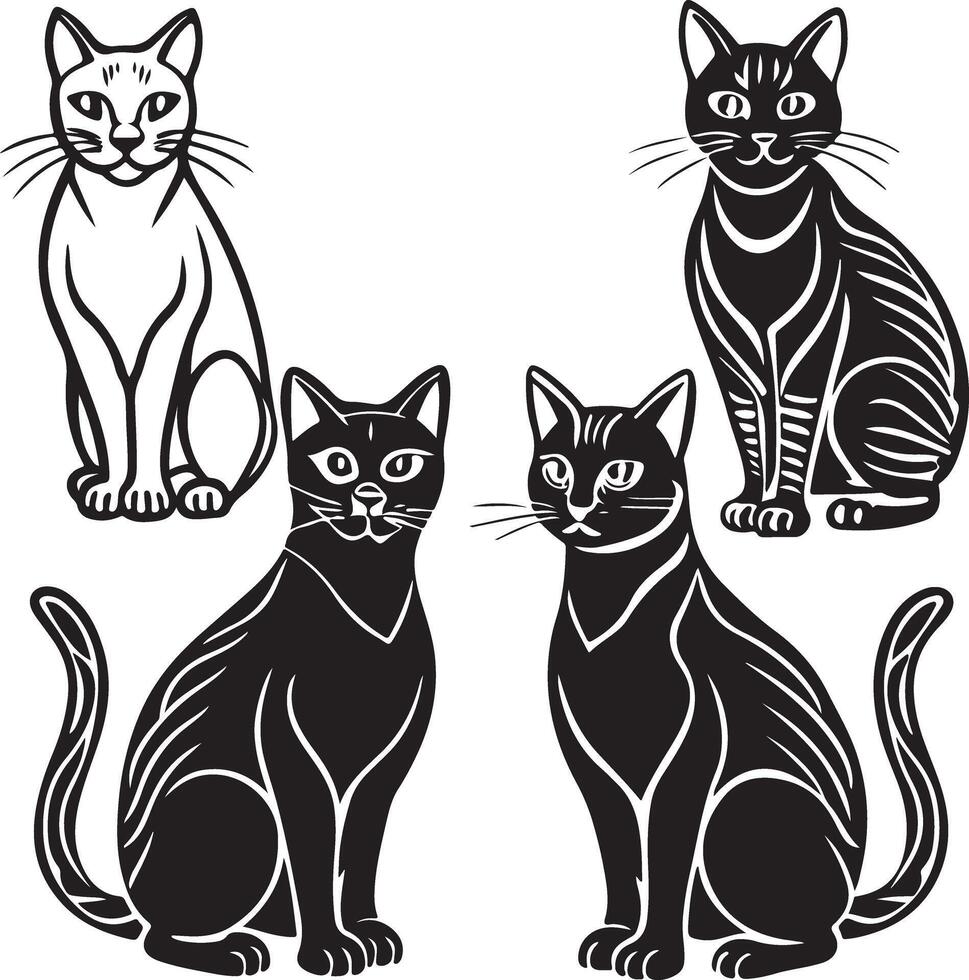 Black line art cat image vector