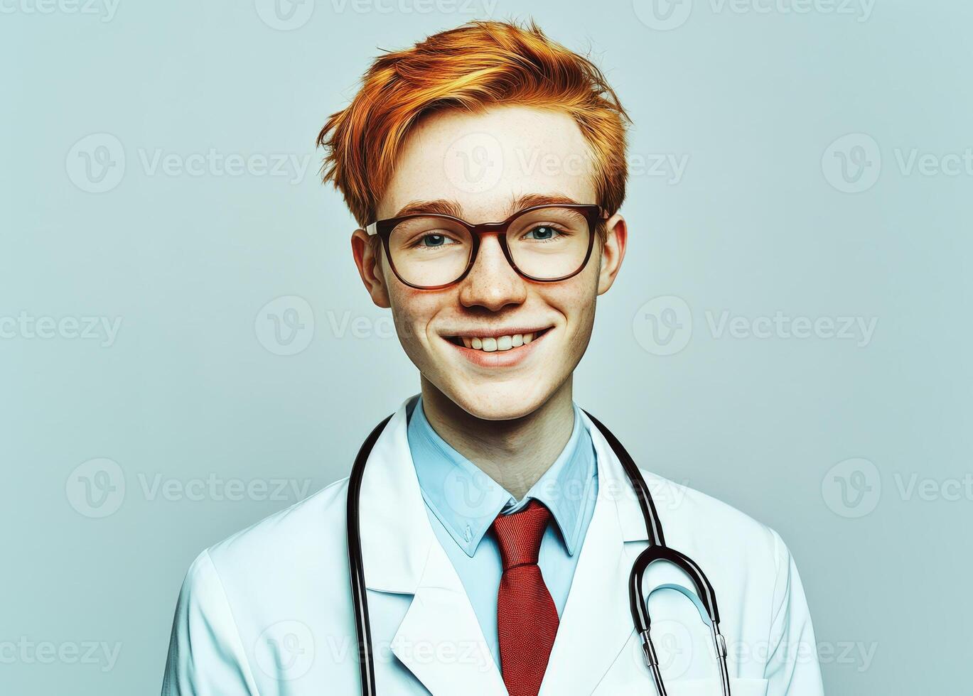 Young male doctor smiling confidently in a professional setting photo