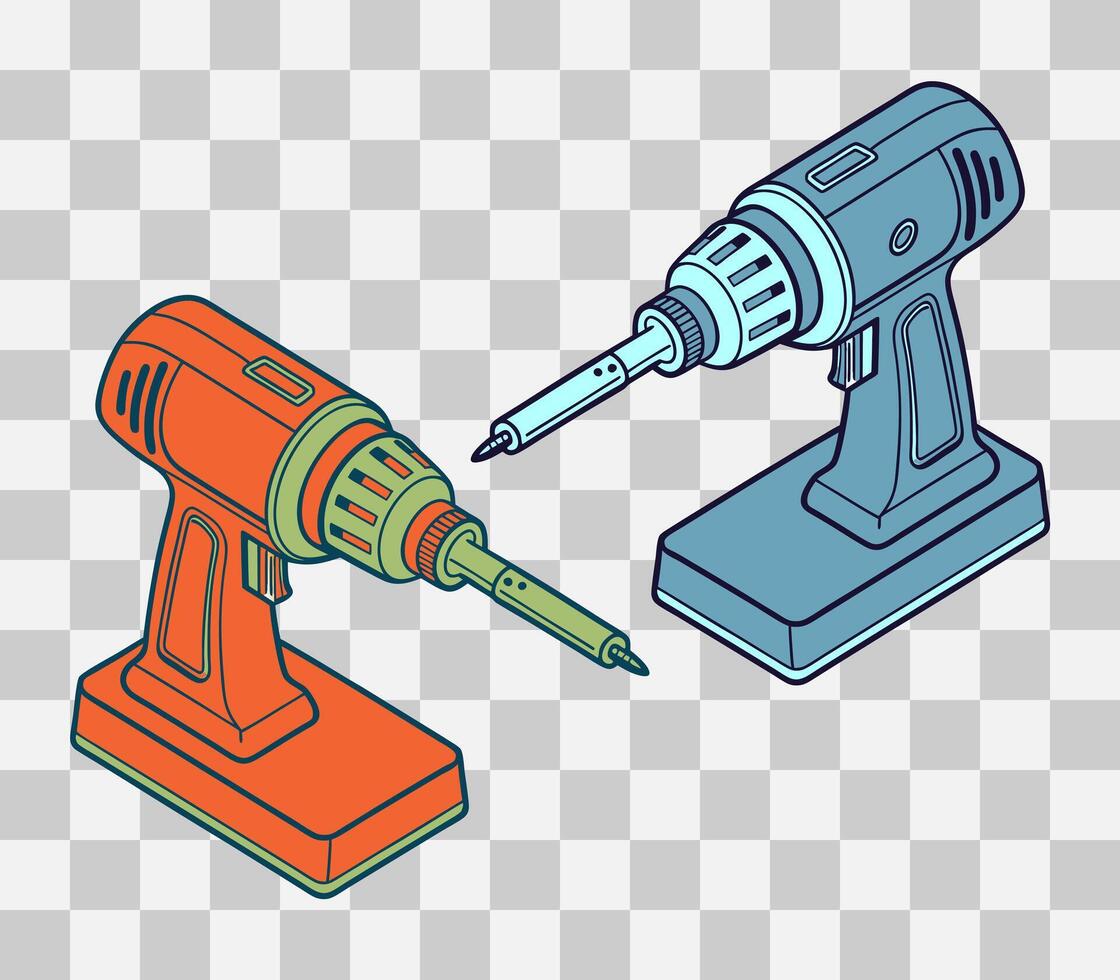Drill tools 2 color on checkerboard background for decoration vector