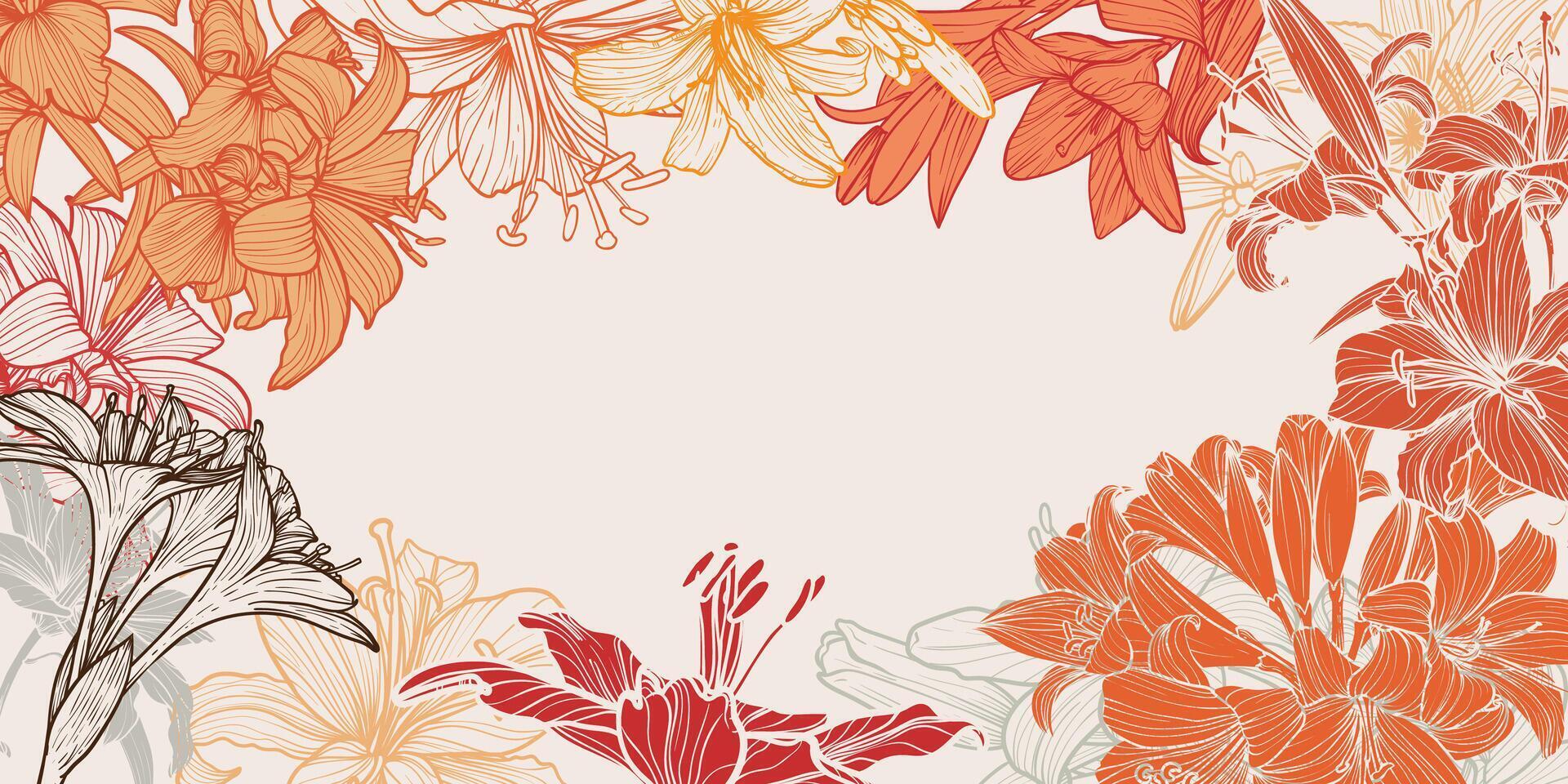 Hand drawn tiger lily flowers on a light warm background. Banner design template with summer flowers. These assets can be edited and resized on any type of projects even print. vector