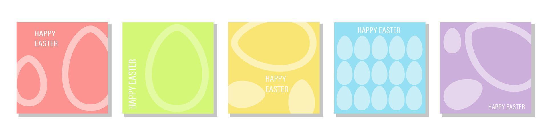 Set of Happy Easter cards in modern minimalistic style with geometric shapes, eggs. a set of four colorful bookmarks vector