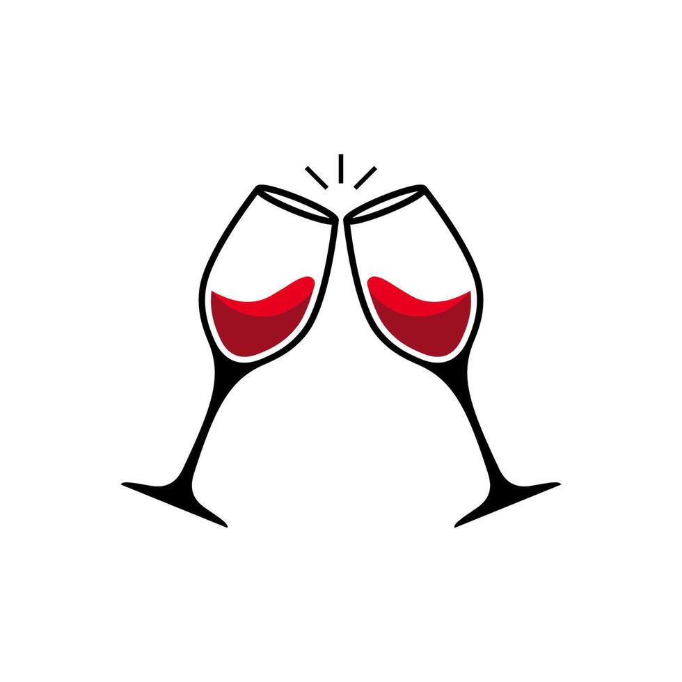 Champagne glasses cheers icon. Wine glasses toasting icon isolated on white background. vector