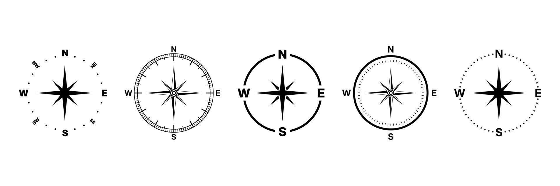 Set of compass icons. Navigation compasses icons set. Compass symbols vector