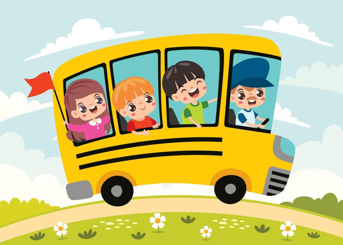 Children Travelling By Bus vector