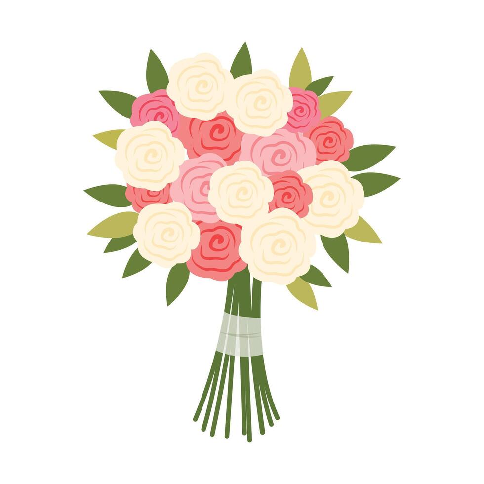 wedding boquet of colorful roses and leaves vector