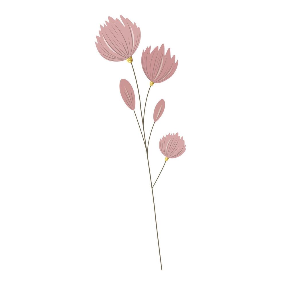 Gentle pink flowers. Meadow botanical element. Floral element for birthday, wedding Invitation. vector