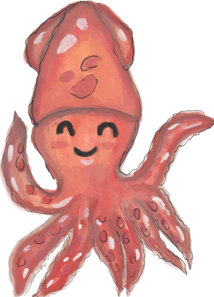 an octopus with a hat on its head watercolor vector