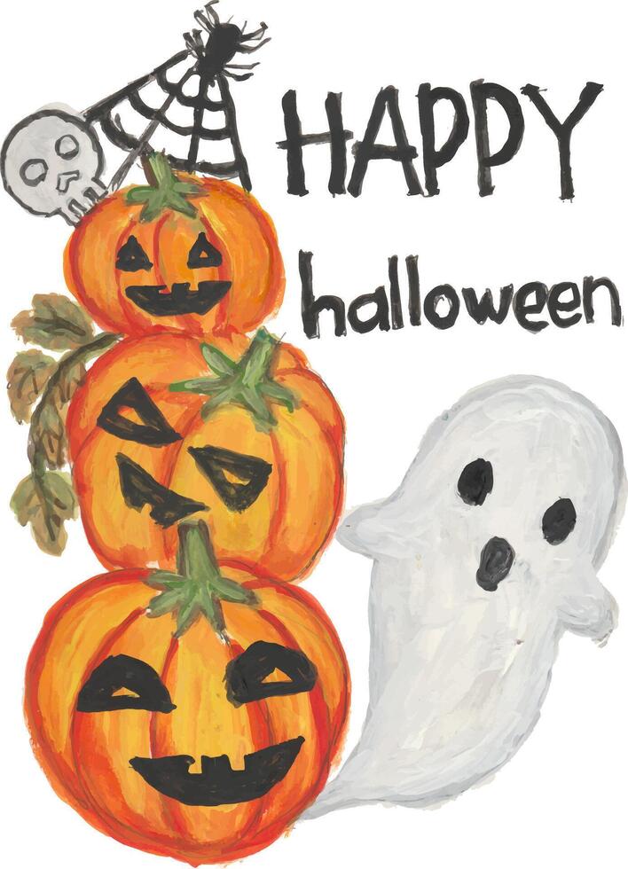happy halloween card with pumpkins and ghosts vector