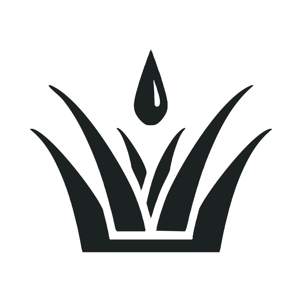Water drop with grass icon . Black illustration of turf blades isolated on white background for graphic and web design. vector