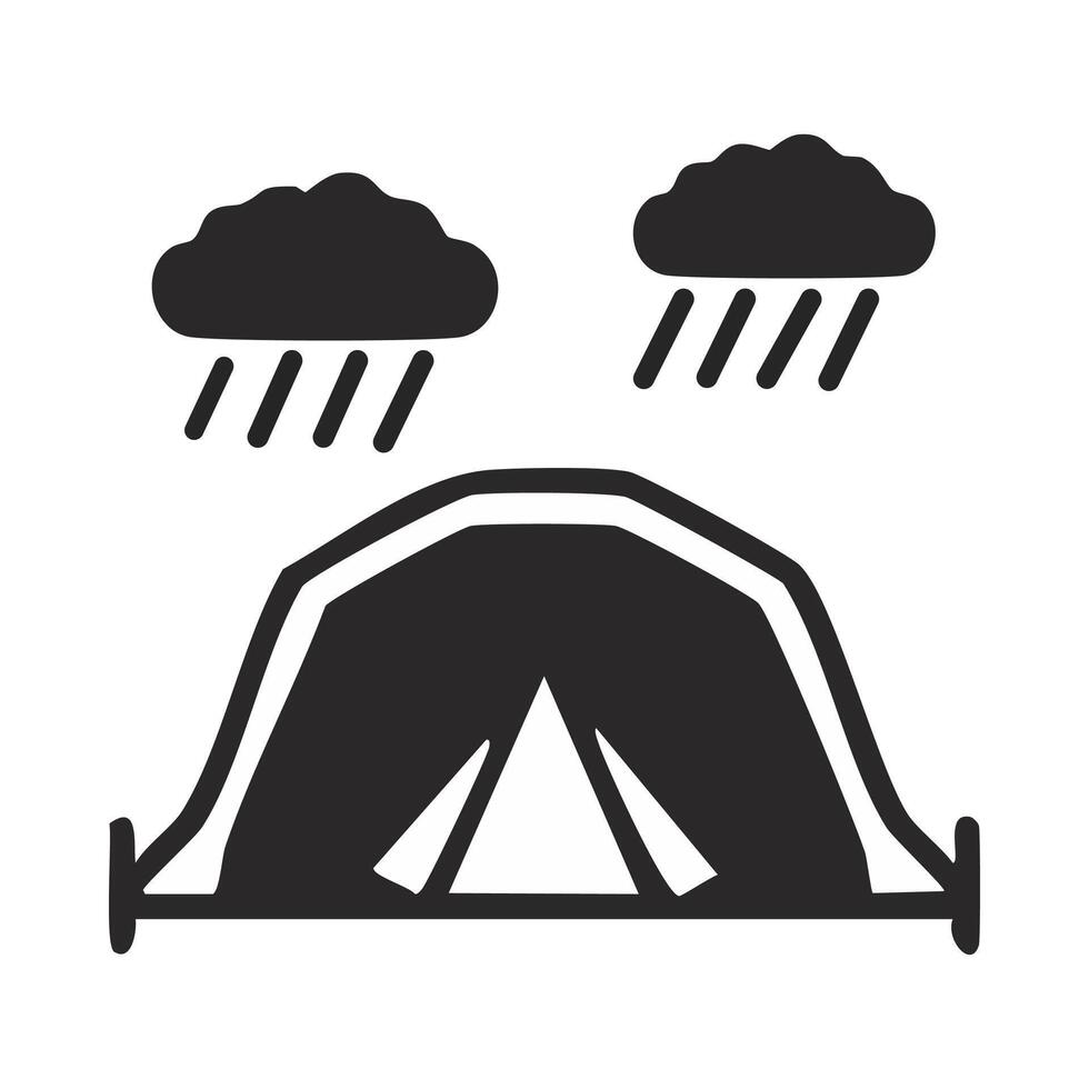 camping tent with rainy clouds, silhouette style icon design, illustration vector