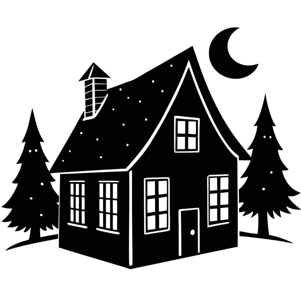 Elegant Black House Outline on White Background vector