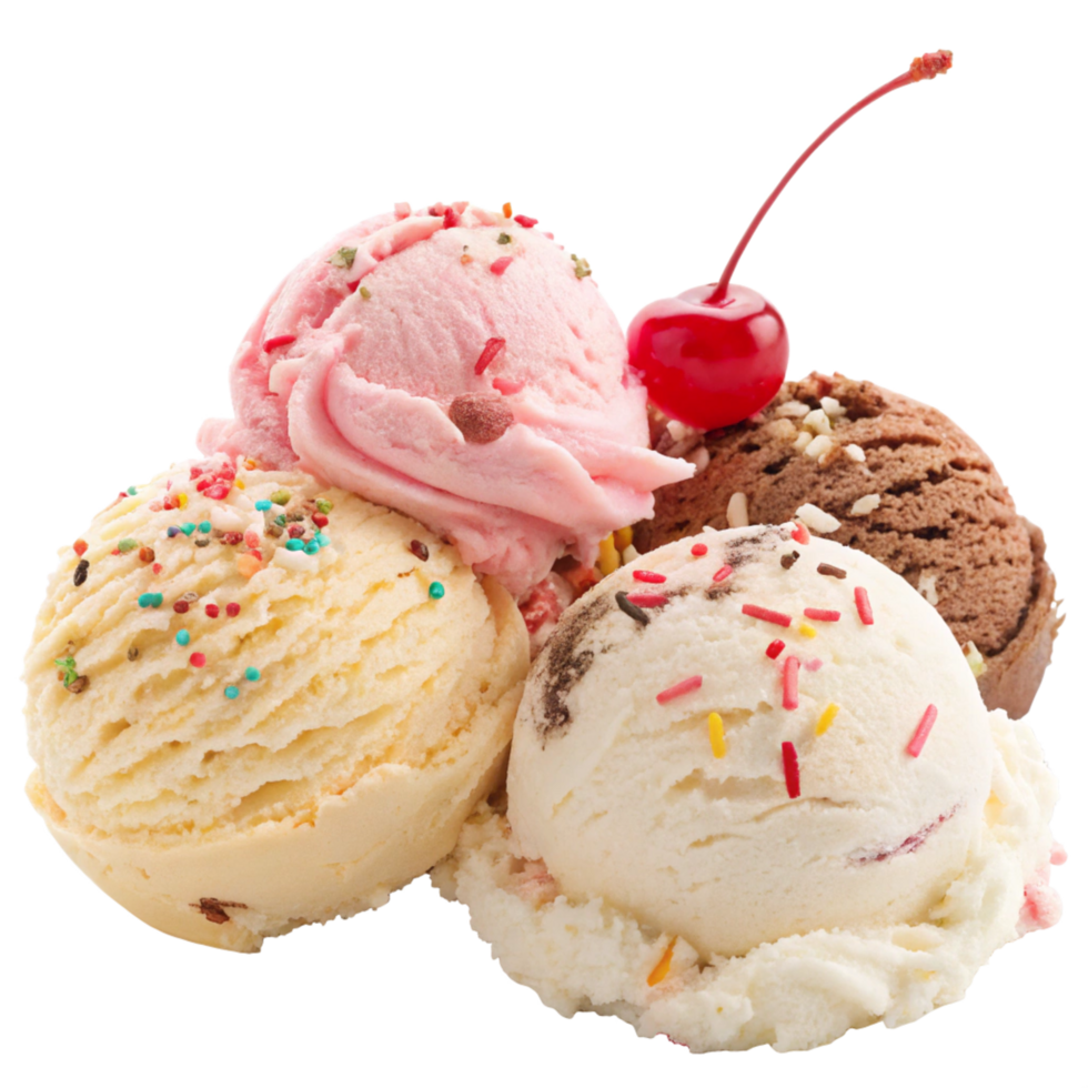 Delicious ice cream sundae with cherry and sprinkles food photography studio shot png