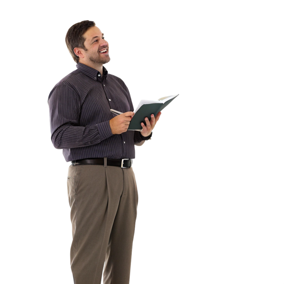 Engaged teacher examining notes in classroom educational content professional environment close-up view png