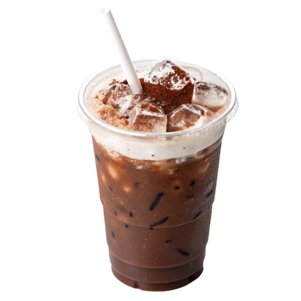 Refreshing iced mocha drink on beverage photography minimalist style isolated perspective cold coffee experience png