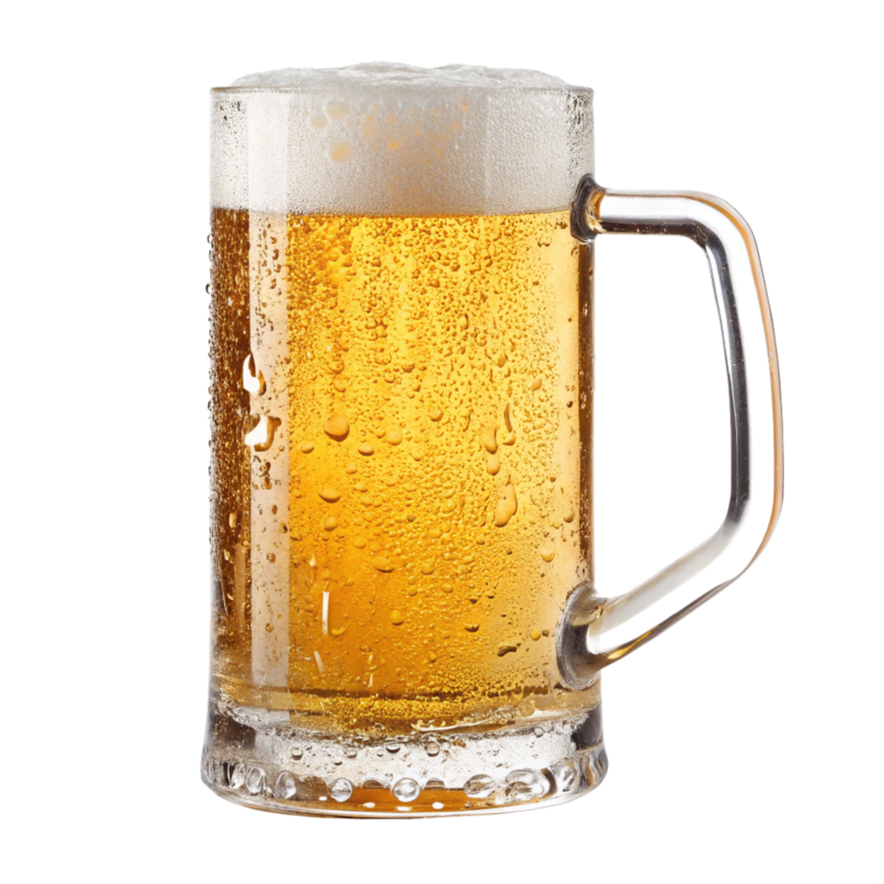 Refreshing beer glass with handle on beverage photography isolated drink studio environment close-up view png