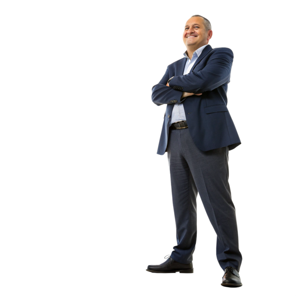 Dynamic principal standing confidently professional portrait studio setting inspirational leadership png