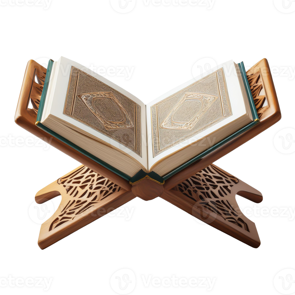 islamic book wooden stand with transparent background png