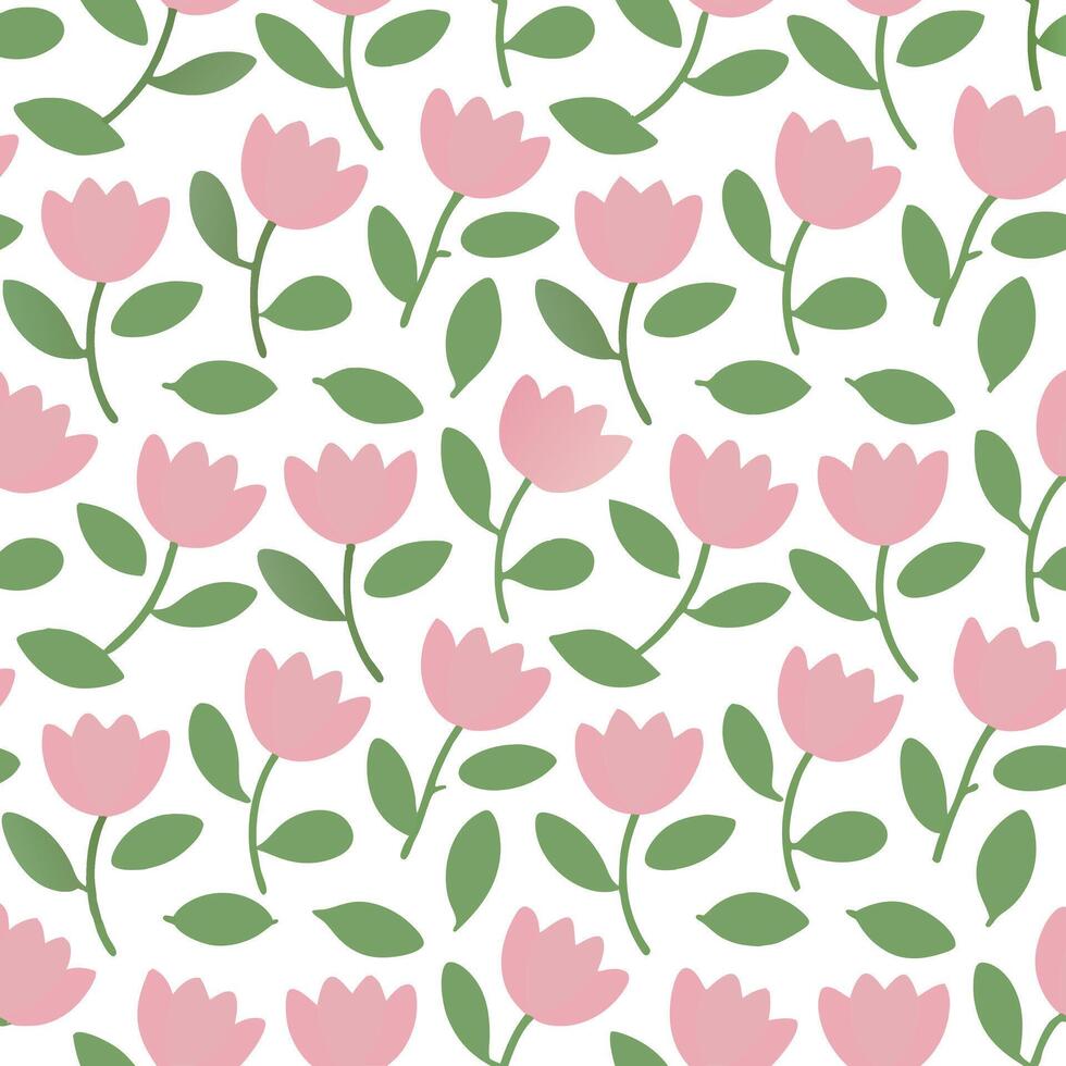 Charming Floral Pattern with Cute Pink Tulips and a White Background vector