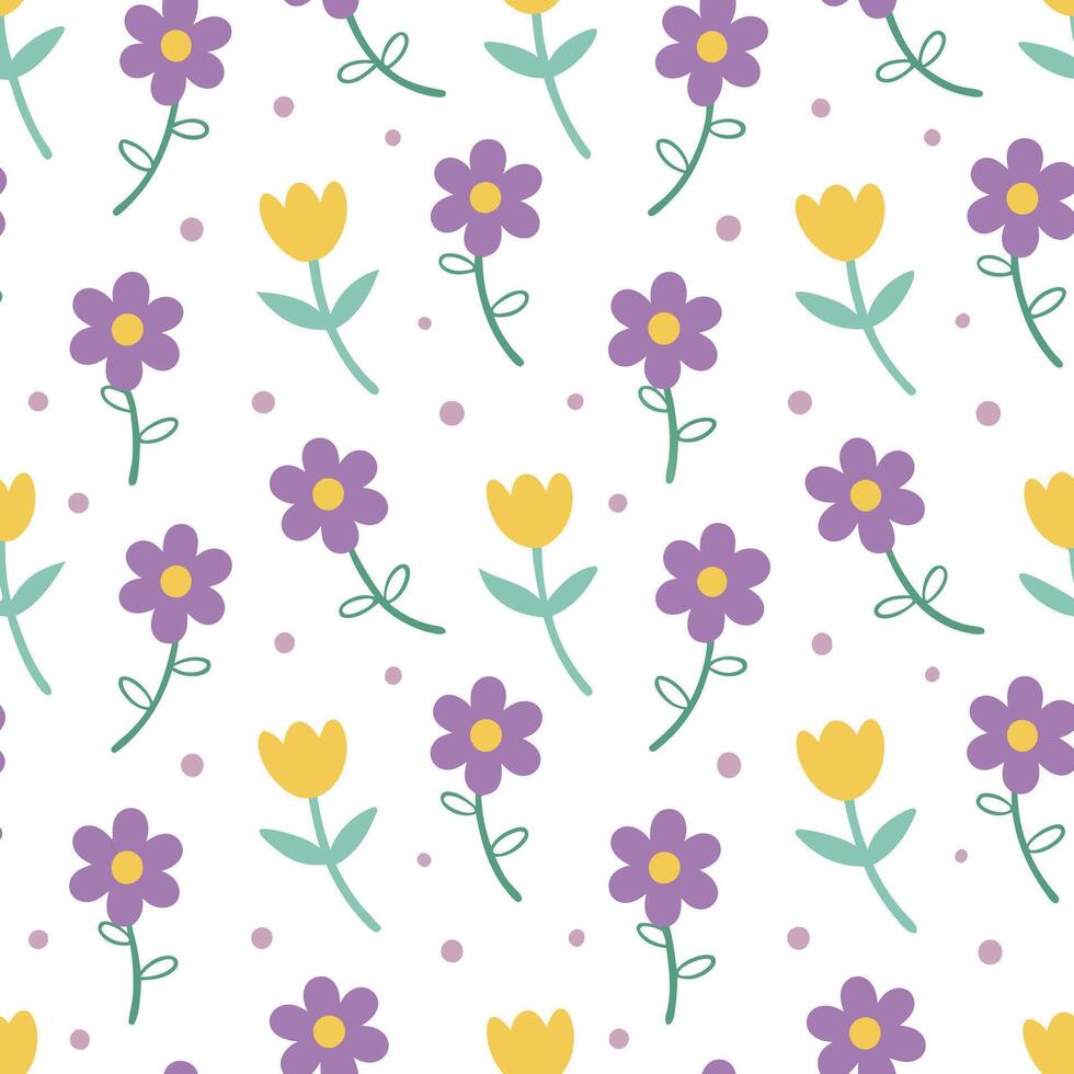 Soft and Delicate Floral Pattern with Cute Purple Blooms on Pastel Tones vector