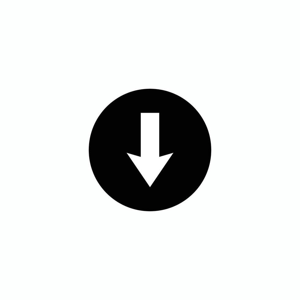 A black and white arrow pointing down in a circle vector