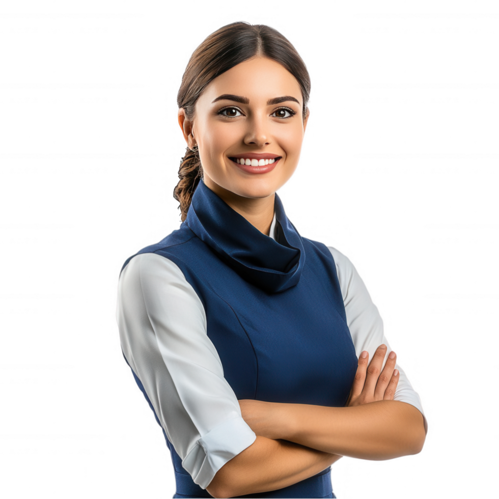 A smiling flight attendant and neck scarf transparent background png