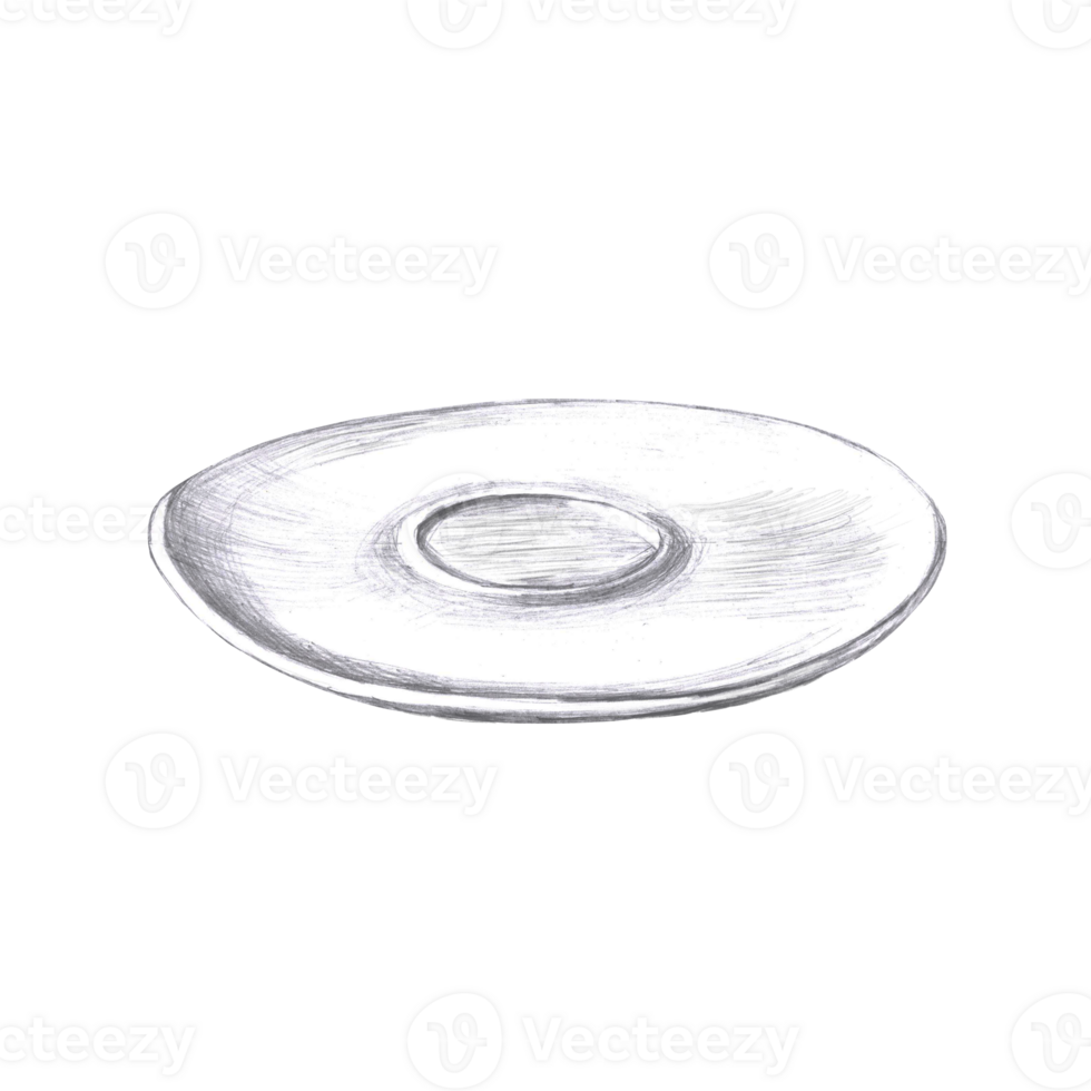 Saucer for coffee cup in pencil. Isolated illustration in realistic style for restaurant menu design, cafes interior decoration. png