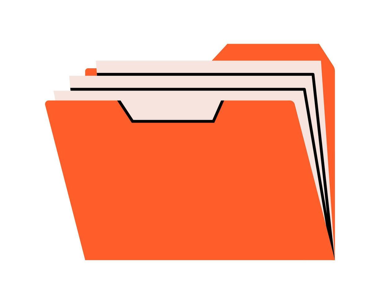 Hand drawn cute illustration of folder with documents. Flat file archive in colored doodle style. Planning or time management icon. Paper office data. Catalog or organizer. Isolated. vector