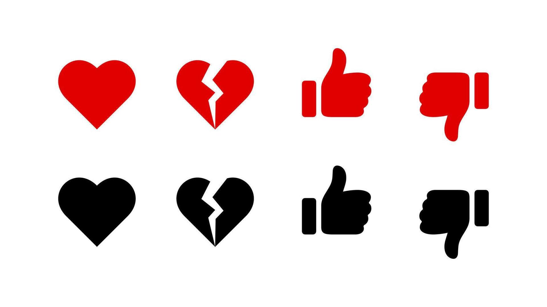 Set of Like Icons. Hearts and thumbs up vector