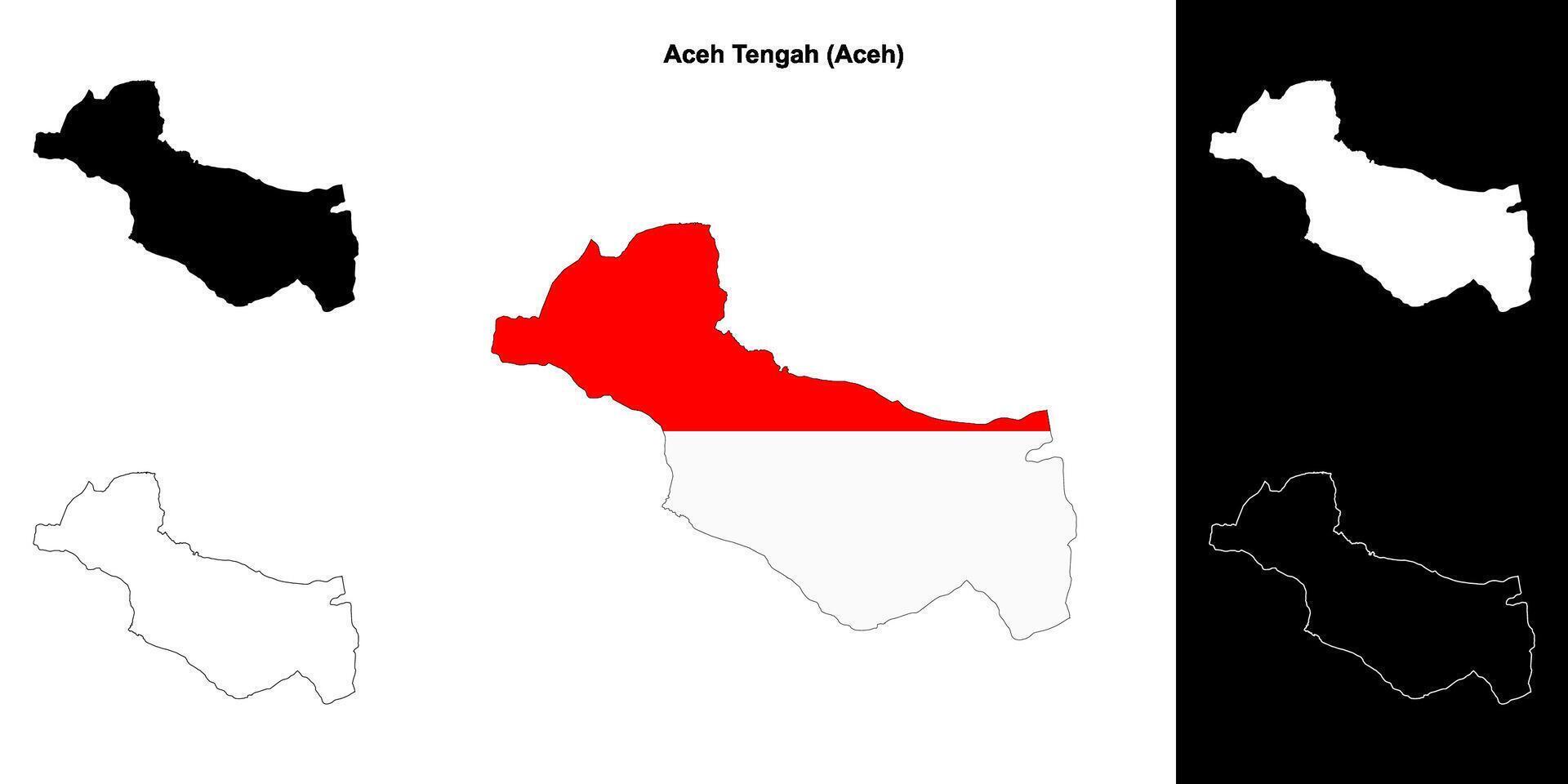 Aceh Tengah blank outline map set vector